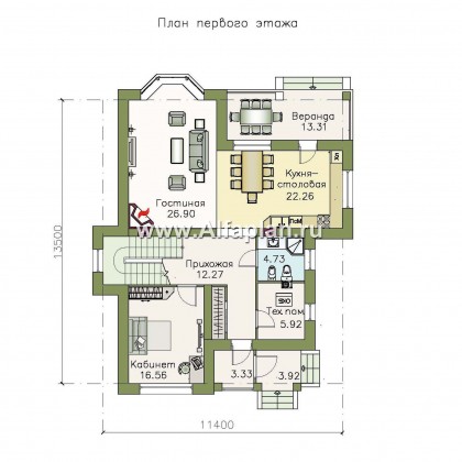«Белоостров» - проект двухэтажного дома, планировка с кабинетом на 1 эт, с террасой - превью план дома