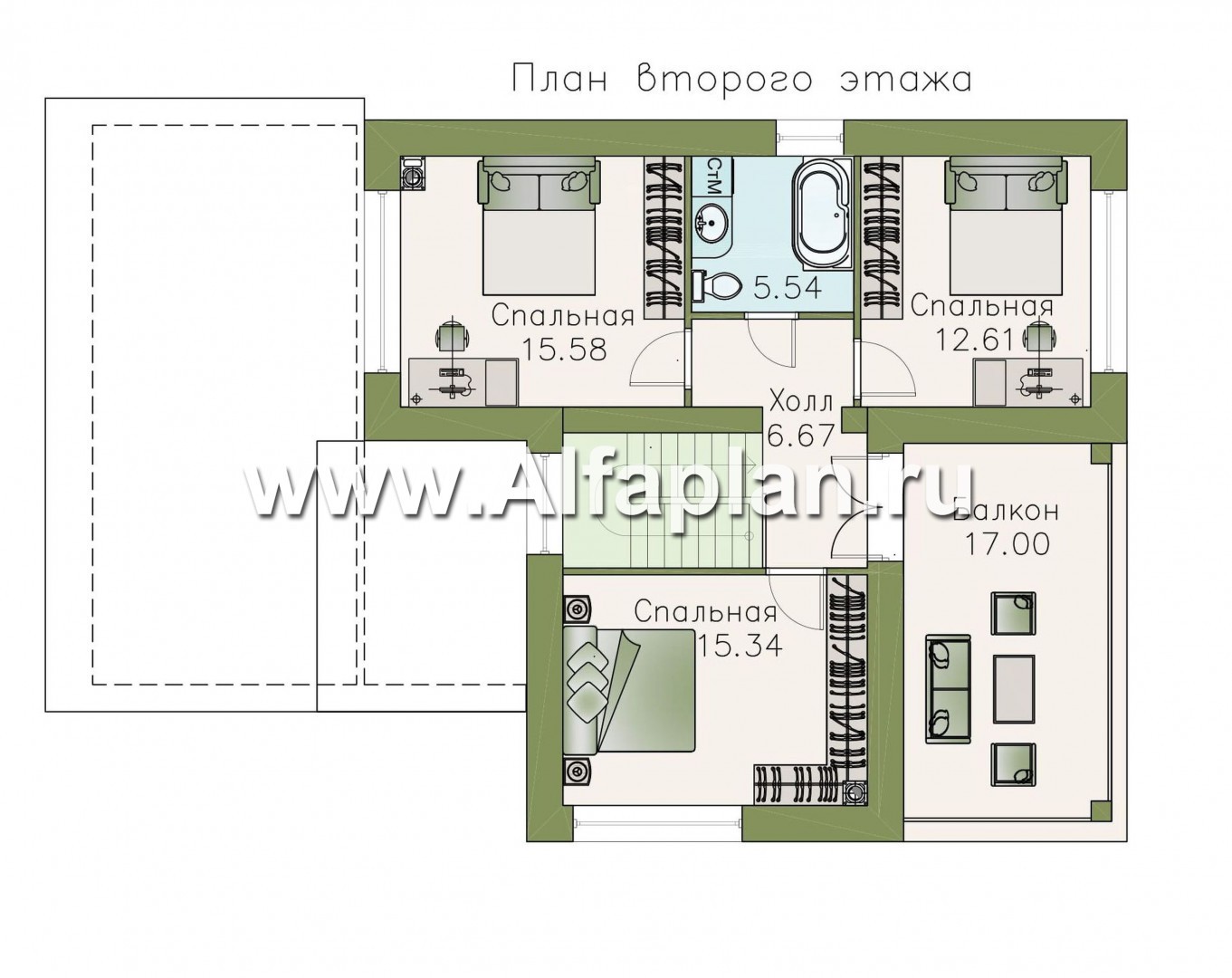 Проекты домов Альфаплан - Двухэтажный коттедж с односкатной кровлей - план проекта №2