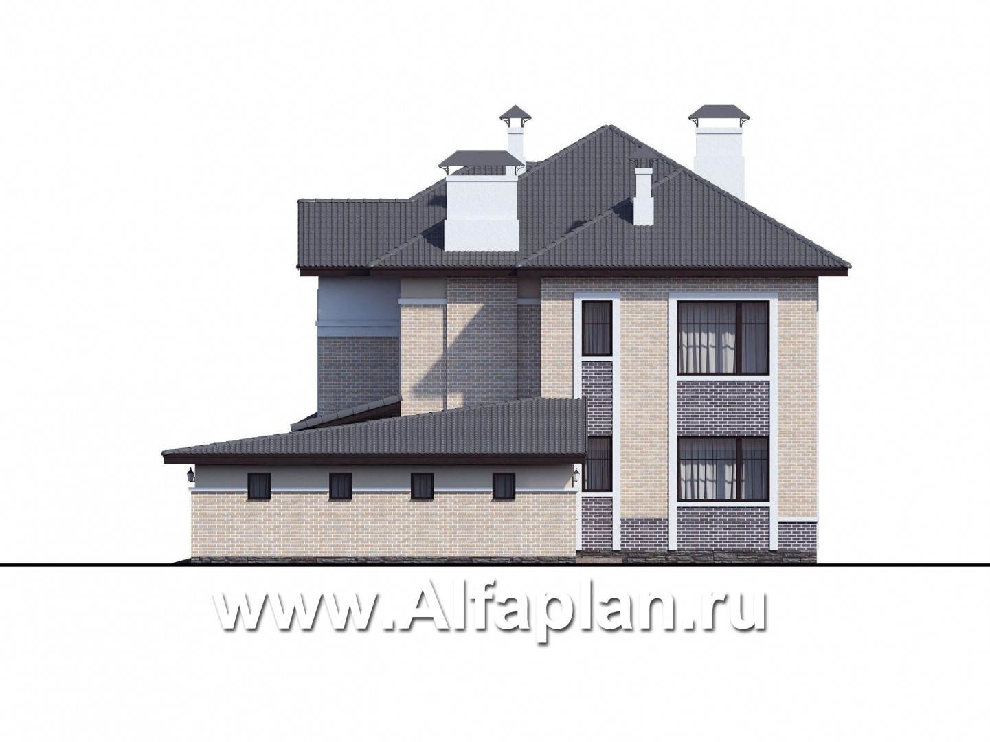 Проекты домов Альфаплан - «Арно» - классический особняк с двусветной столовой и большим гаражом - изображение фасада №2