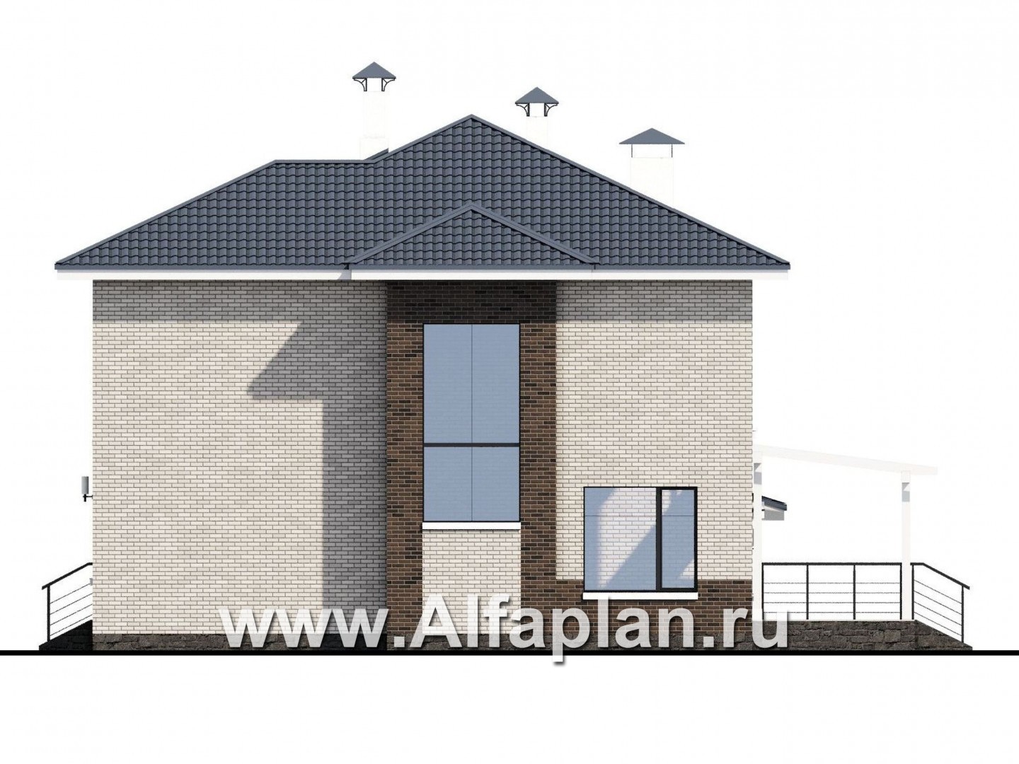 Проекты домов Альфаплан - «Вязьма» - удобный коттедж с двусветной гостиной и гаражом - изображение фасада №2