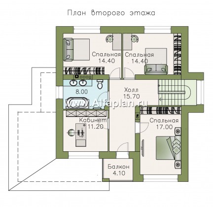 Проекты домов Альфаплан - «Роман с камнем» — двухэтажный коттедж с террасой при входе - превью плана проекта №2