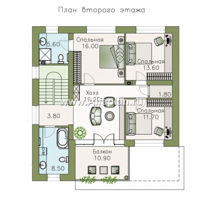 Проекты домов Альфаплан - «Пикассо» - изящный дом с террасой и балконом - превью плана проекта №2