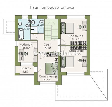 Проекты домов Альфаплан - «Летний вечер» - современный двухэтажный коттедж с верандой - превью плана проекта №2