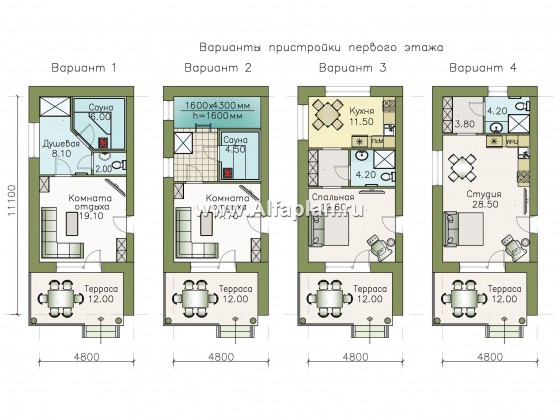 «Пикассо» - проект двухэтажного дома, с террасой и балконом, с гостевой пристройкой и сауной - превью план дома