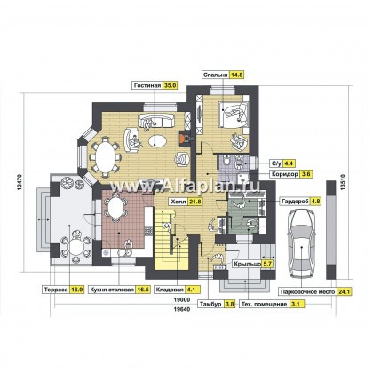 Проекты домов Альфаплан - Комфортный современный коттедж с навесом для машины - превью плана проекта №1