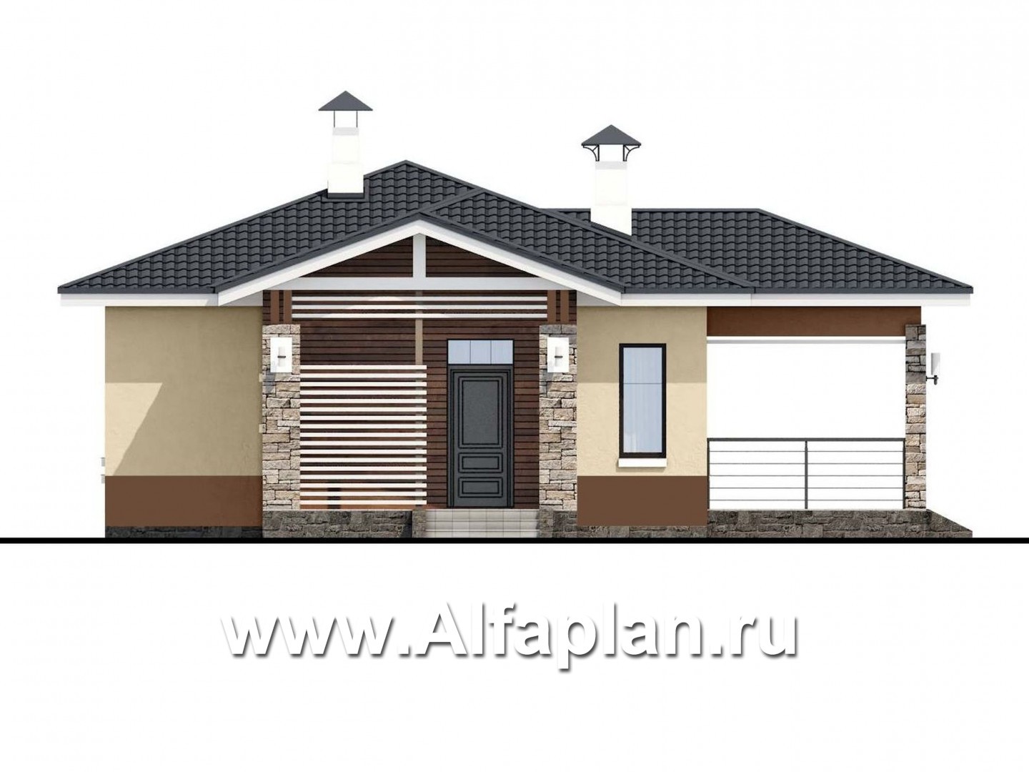 Проекты домов Альфаплан - «Мелета» - компактный и уютный одноэтажный дом с тремя спальнями - изображение фасада №1