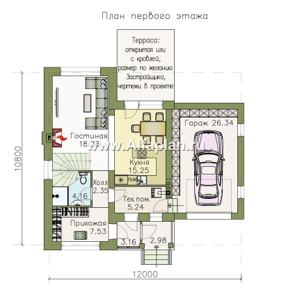 Проекты домов Альфаплан - «Каюткомпания» - экономичный дом для небольшой семьи с гаражом - превью плана проекта №1