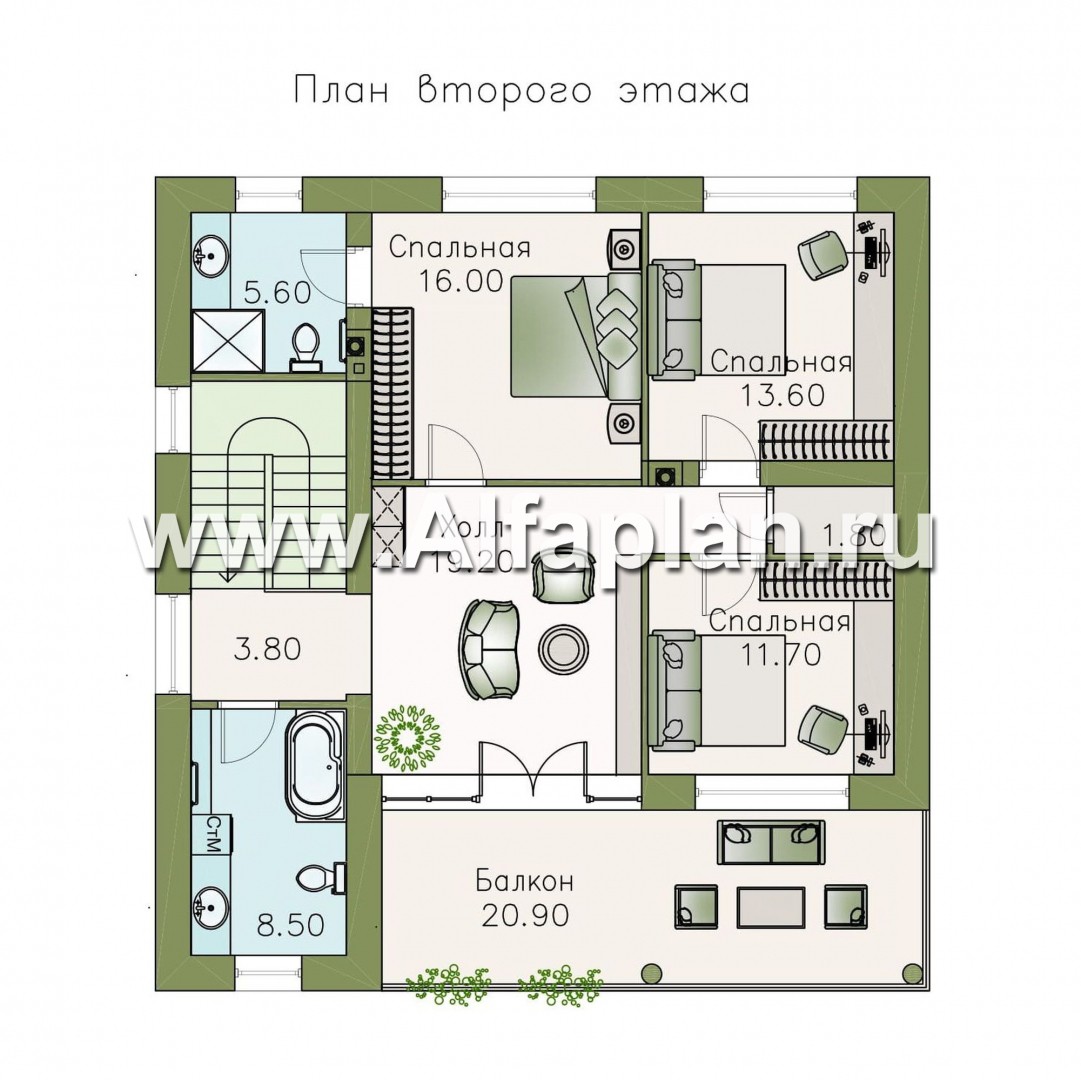 Проекты домов Альфаплан - «Сезанн» - современный стильный коттедж с односкатной кровлей - план проекта №2