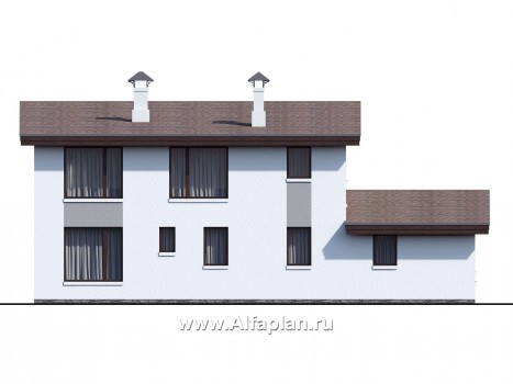 «Сезанн» - современный проект двухэтажного дома с террасой и с балконом, пристройка с сауной или квартирой - превью фасада дома