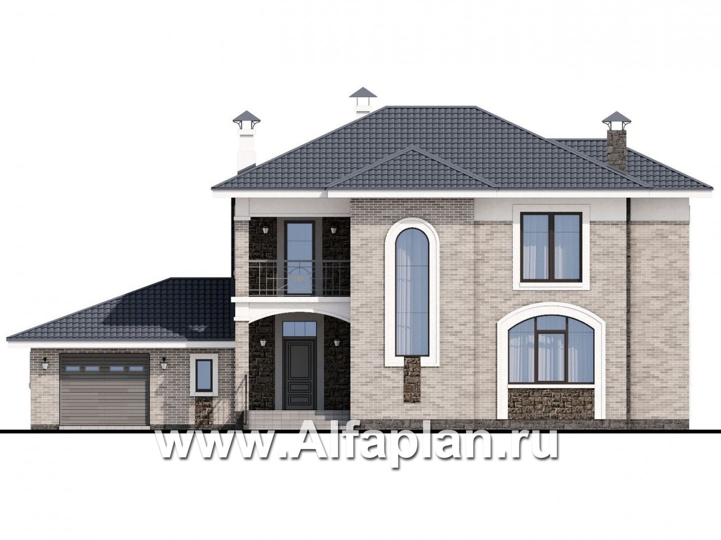 Проекты домов Альфаплан - «Топаз» - проект дома с открытой планировкой и гаражом - изображение фасада №1
