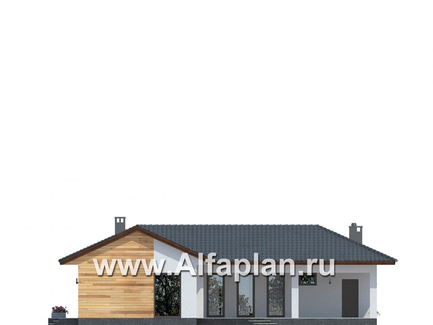 Проекты домов Альфаплан - Одноэтажный дом для углового участка - изображение фасада №4