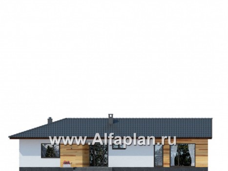 Проекты домов Альфаплан - Одноэтажный дом для углового участка - превью фасада №1