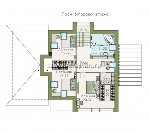 «Плеяды» — проект дома с мансардой, из кирпича или газобетона, с террасой и с сауной, с гаражом - превью план дома