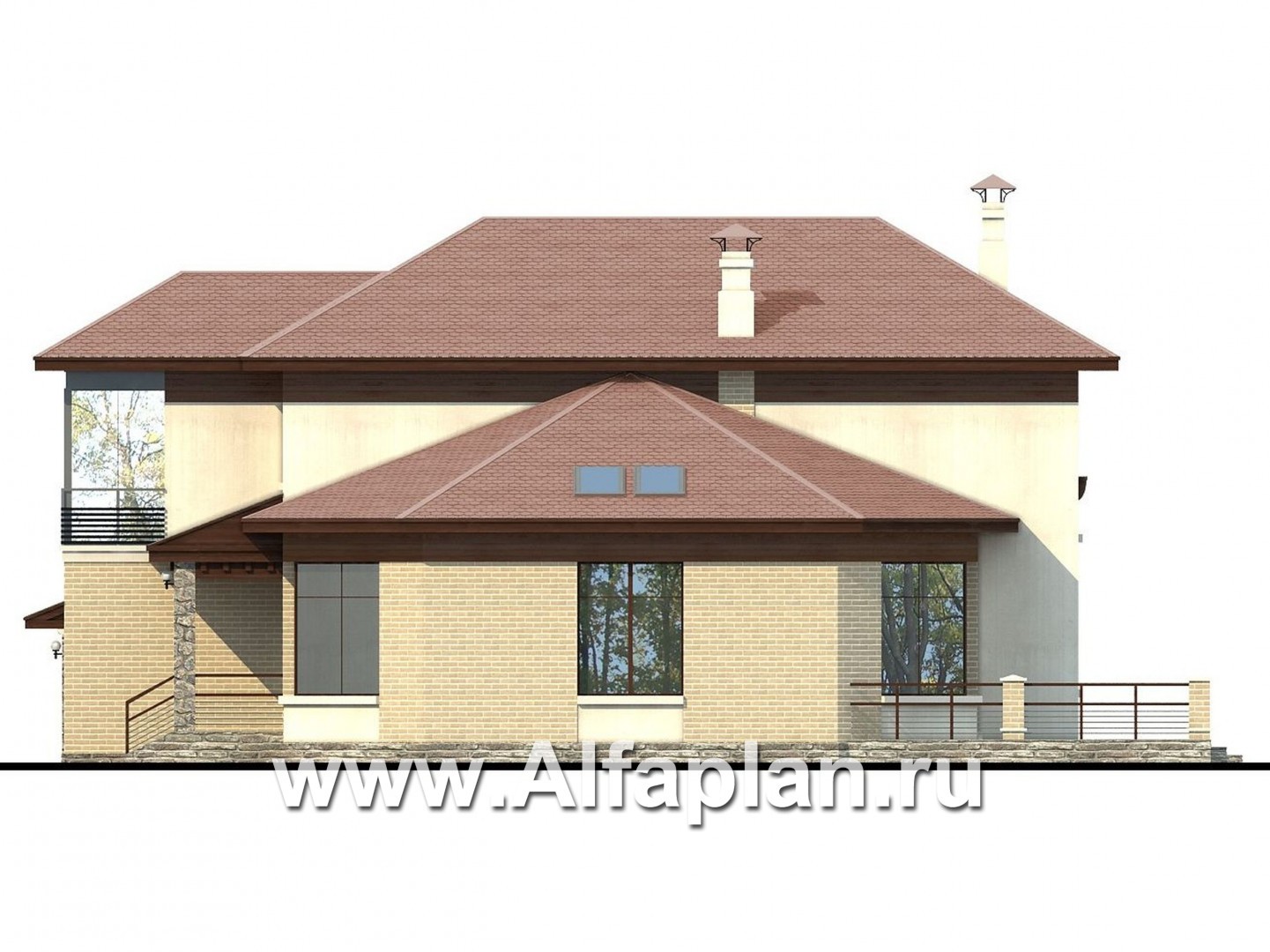 Проекты домов Альфаплан - «Рубин» - современный дом c оригинальной гостиной - изображение фасада №2