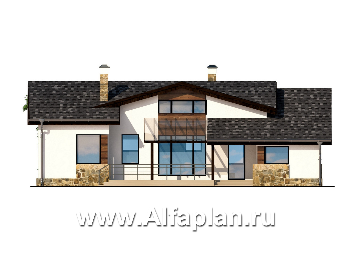 Проекты домов Альфаплан - Современный одноэтажный дом - изображение фасада №1