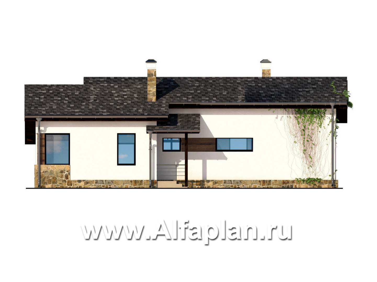 Проекты домов Альфаплан - Современный одноэтажный дом - изображение фасада №4