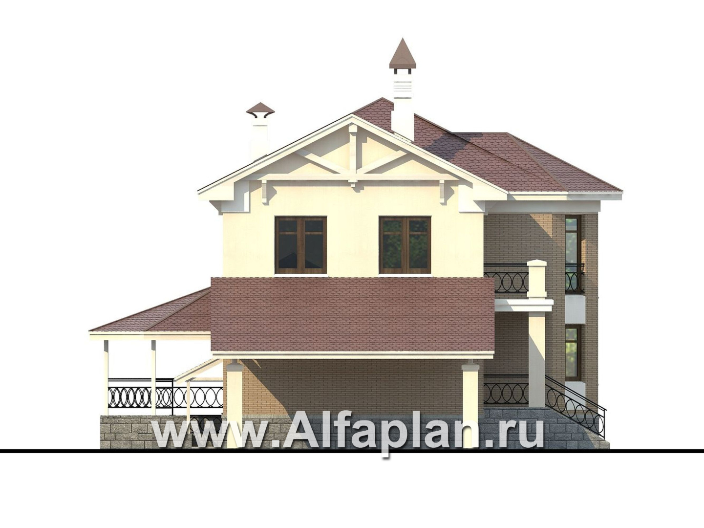 Проекты домов Альфаплан - «Классический плюс» - классический  особняк с цокольным этажом - изображение фасада №3