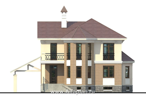 Проекты домов Альфаплан - «Классический плюс» - классический  особняк с цокольным этажом - превью фасада №1