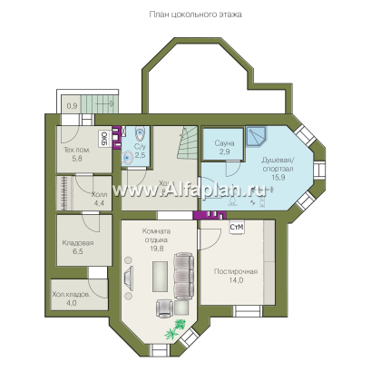 Проекты домов Альфаплан - «Классический плюс» - классический  особняк с цокольным этажом - превью плана проекта №3