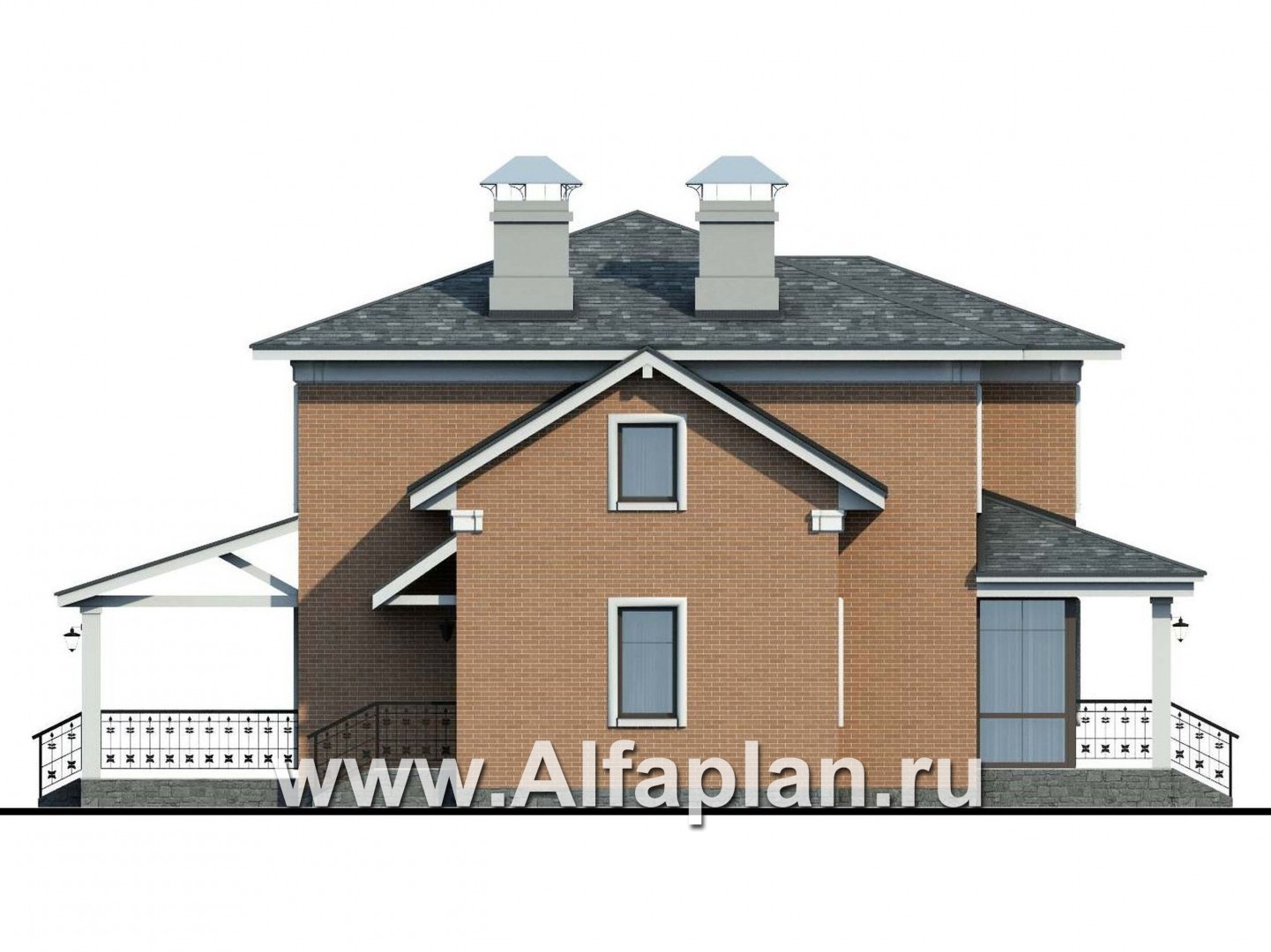 Проекты домов Альфаплан - «Портал» - двухэтажный классический коттедж - изображение фасада №3