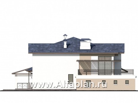Проекты домов Альфаплан - «Динамика» — современный коттедж с большими гаражом и террасой - превью фасада №3