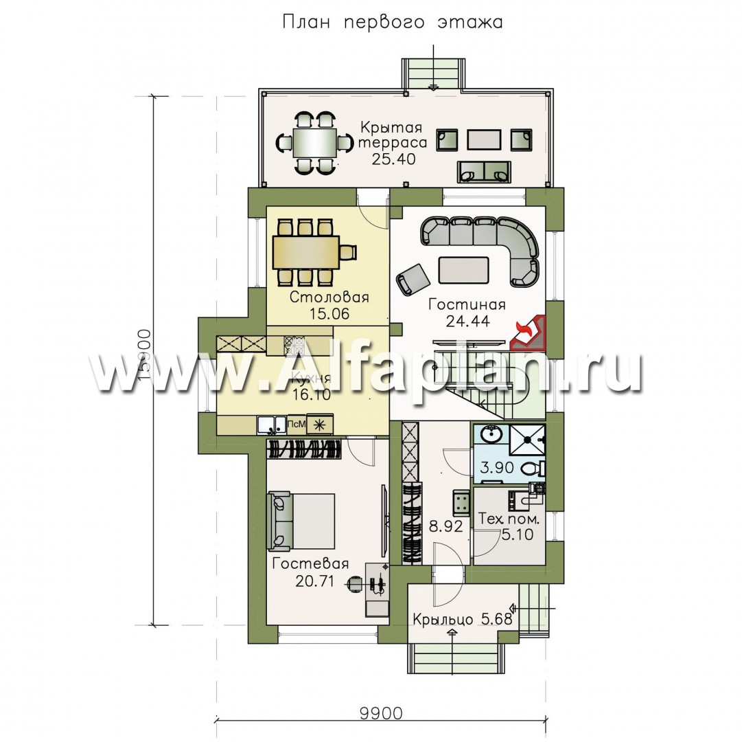 Проекты домов Альфаплан - «Вишера» - стильный дом с оптимальной планировкой - изображение плана проекта №1