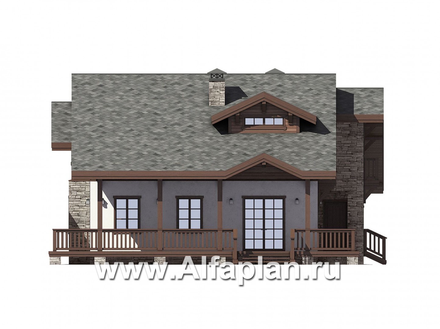 Проекты домов Альфаплан - Дом-шале с большой террасой - изображение фасада №2
