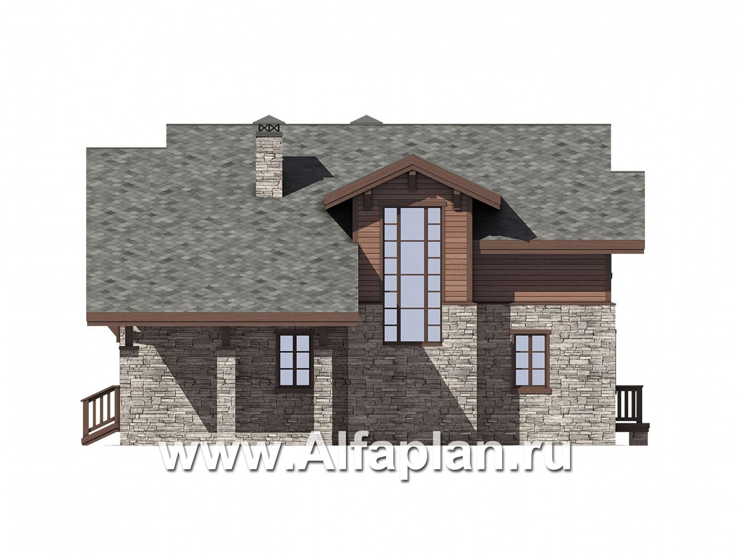 Проекты домов Альфаплан - Дом-шале с большой террасой - изображение фасада №4