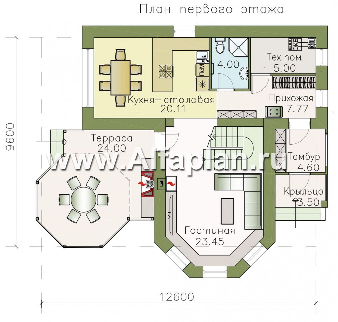 Проекты домов Альфаплан - Двухэтажный дом с эркером - изображение плана проекта №1