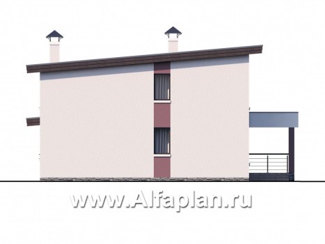Проекты домов Альфаплан - Двухэтажный коттедж с односкатной кровлей - превью фасада №4